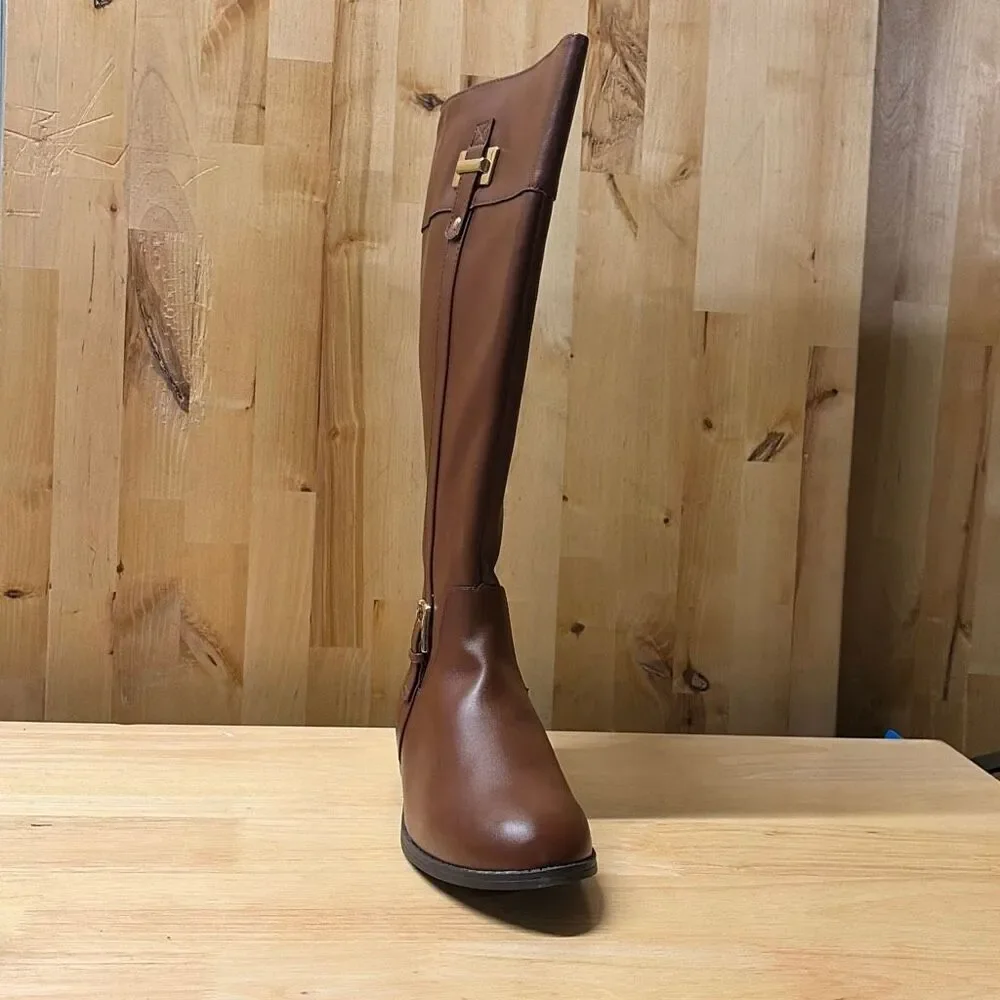 Karen Scott Deliee Riding Boots Womens 8.5W Wide Calf Cognac Brown Side Zip NWB